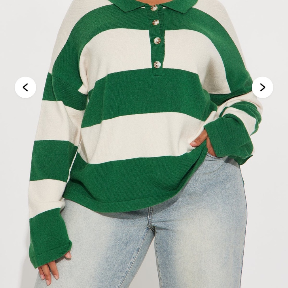 Go Getter Striped Polo Sweater - Green/combo